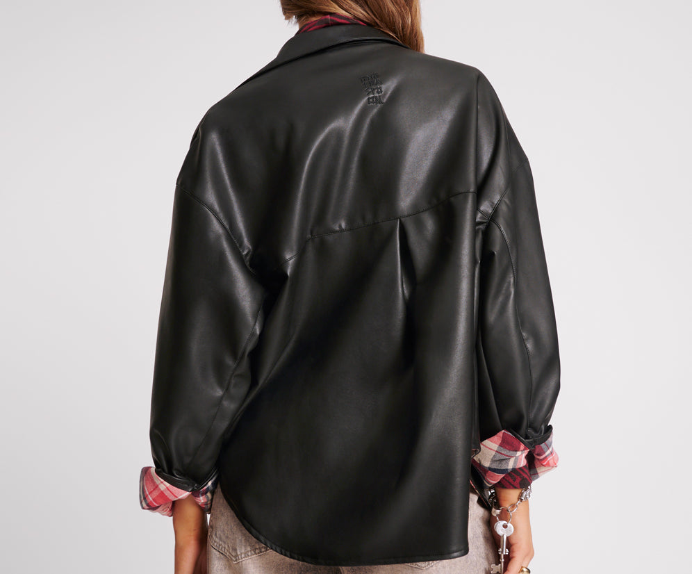 DARIA FAUX LEATHER FLANNEL SHACKET
