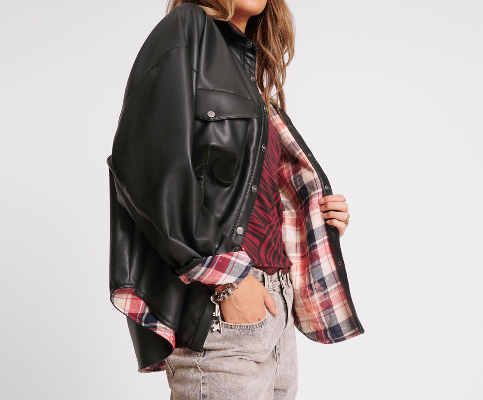 DARIA FAUX LEATHER FLANNEL SHACKET