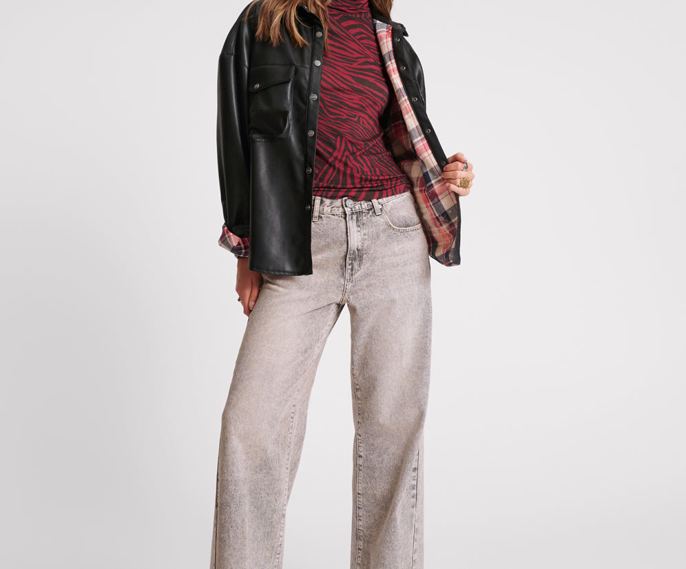 DARIA FAUX LEATHER FLANNEL SHACKET