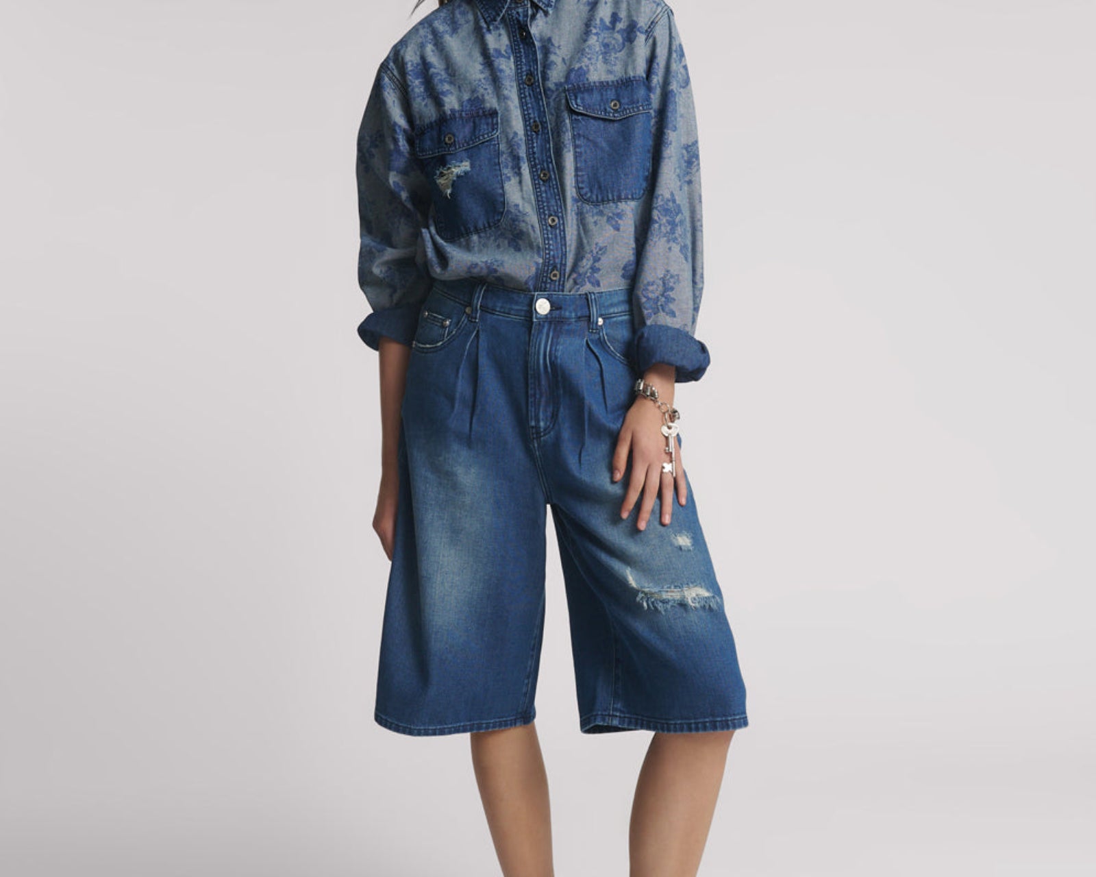 Beastie Low Waist Wide Leg Denim Jorts - Rosewood