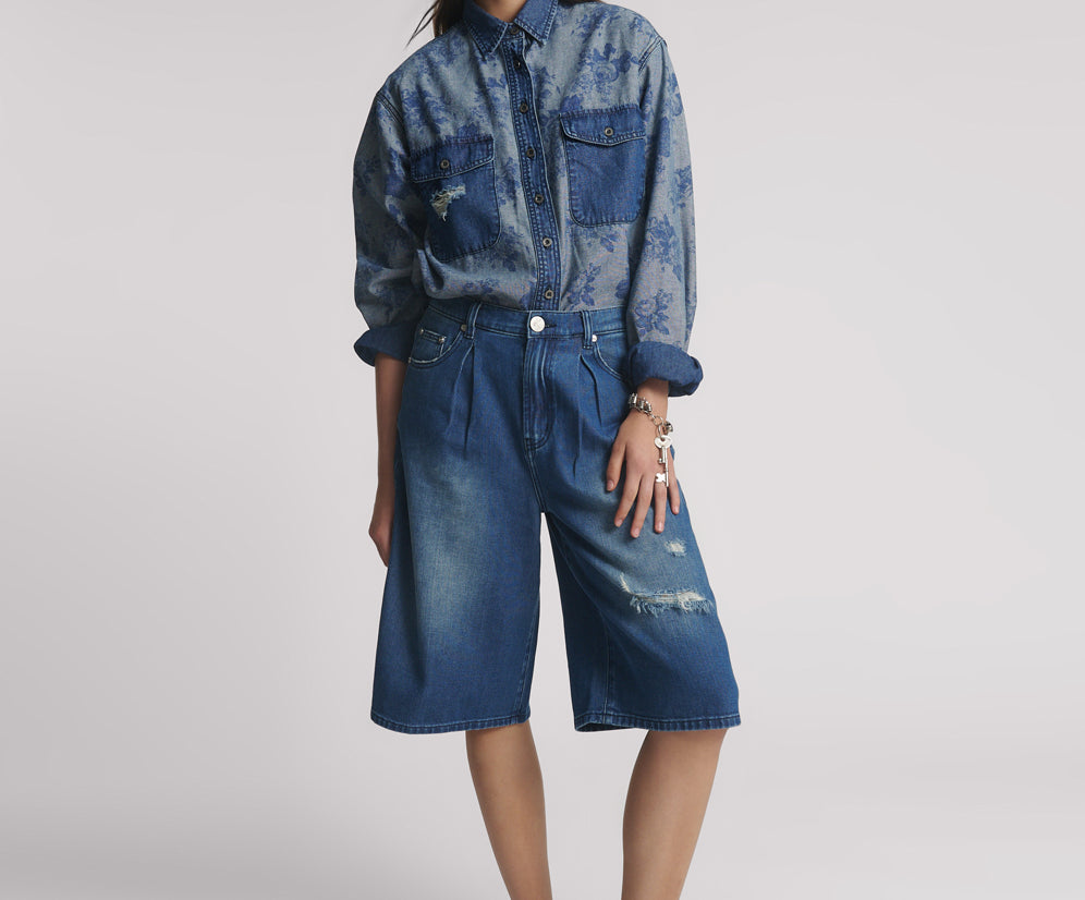 Beastie Low Waist Wide Leg Denim Shorts in Rosewood