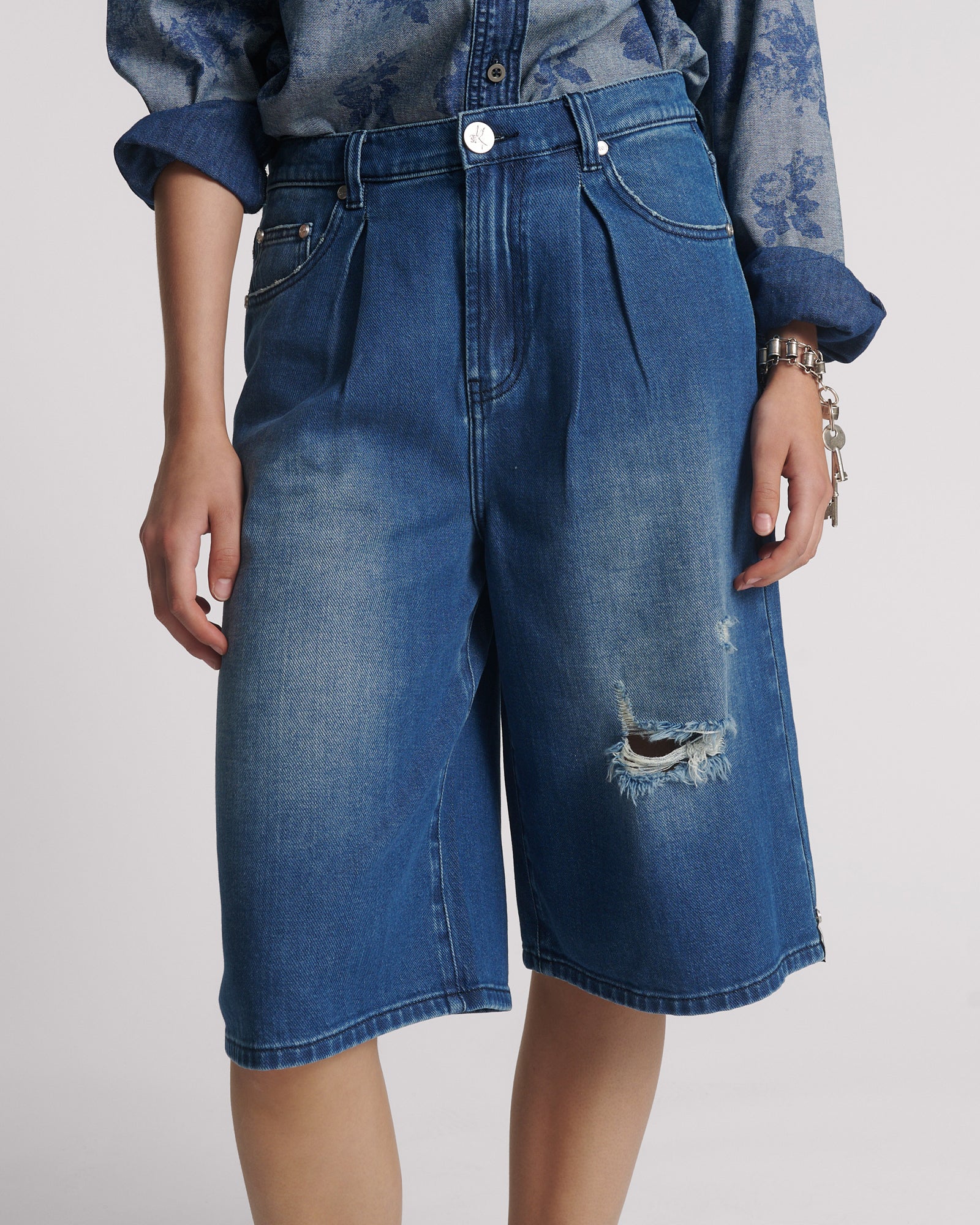 Beastie Low Waist Wide Leg Denim Jorts - Rosewood | One Teaspoon USA