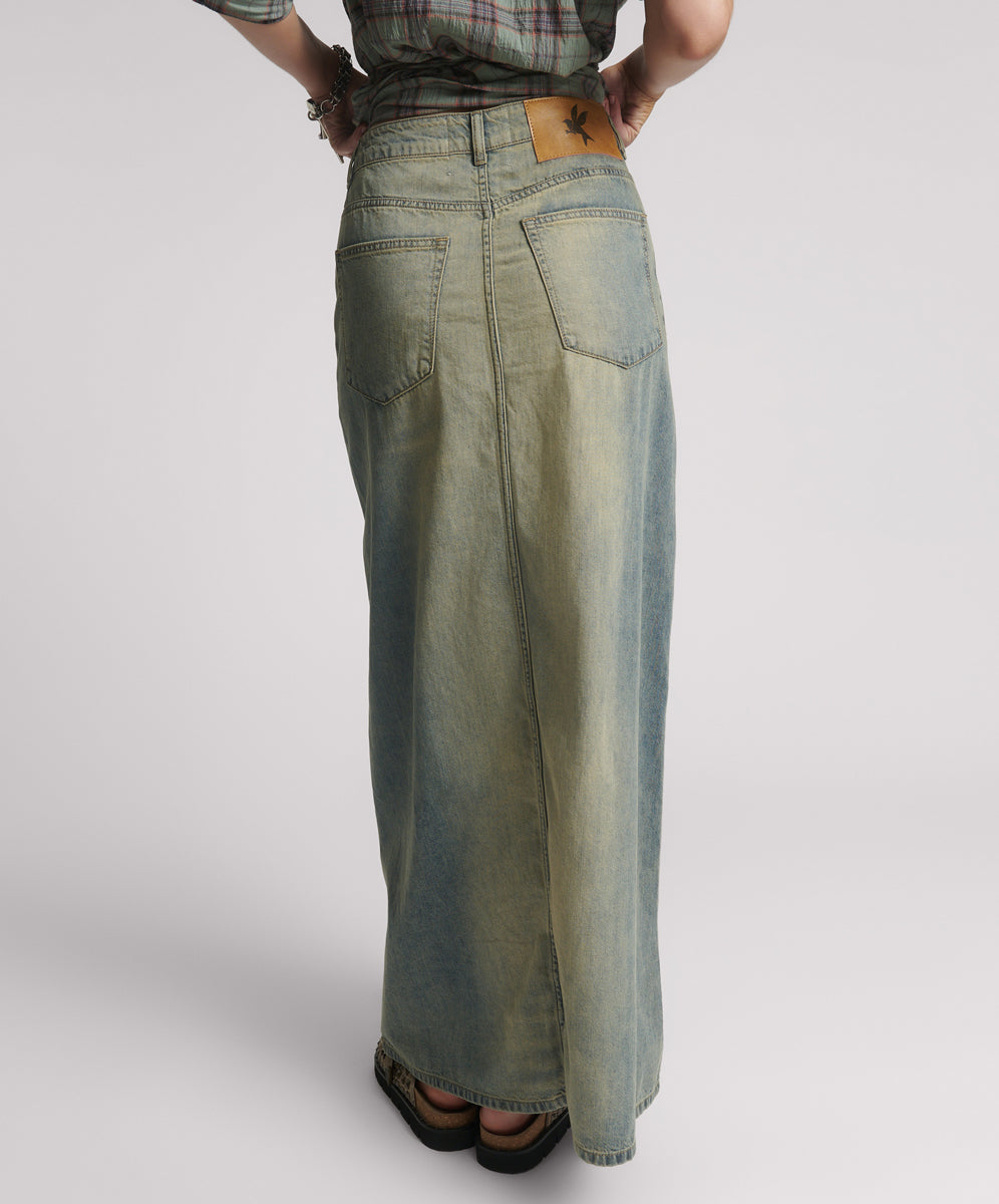 Rodeo Blue Denim Shorts Column Mid Waist Maxi Denim Skirt - Blue Sand