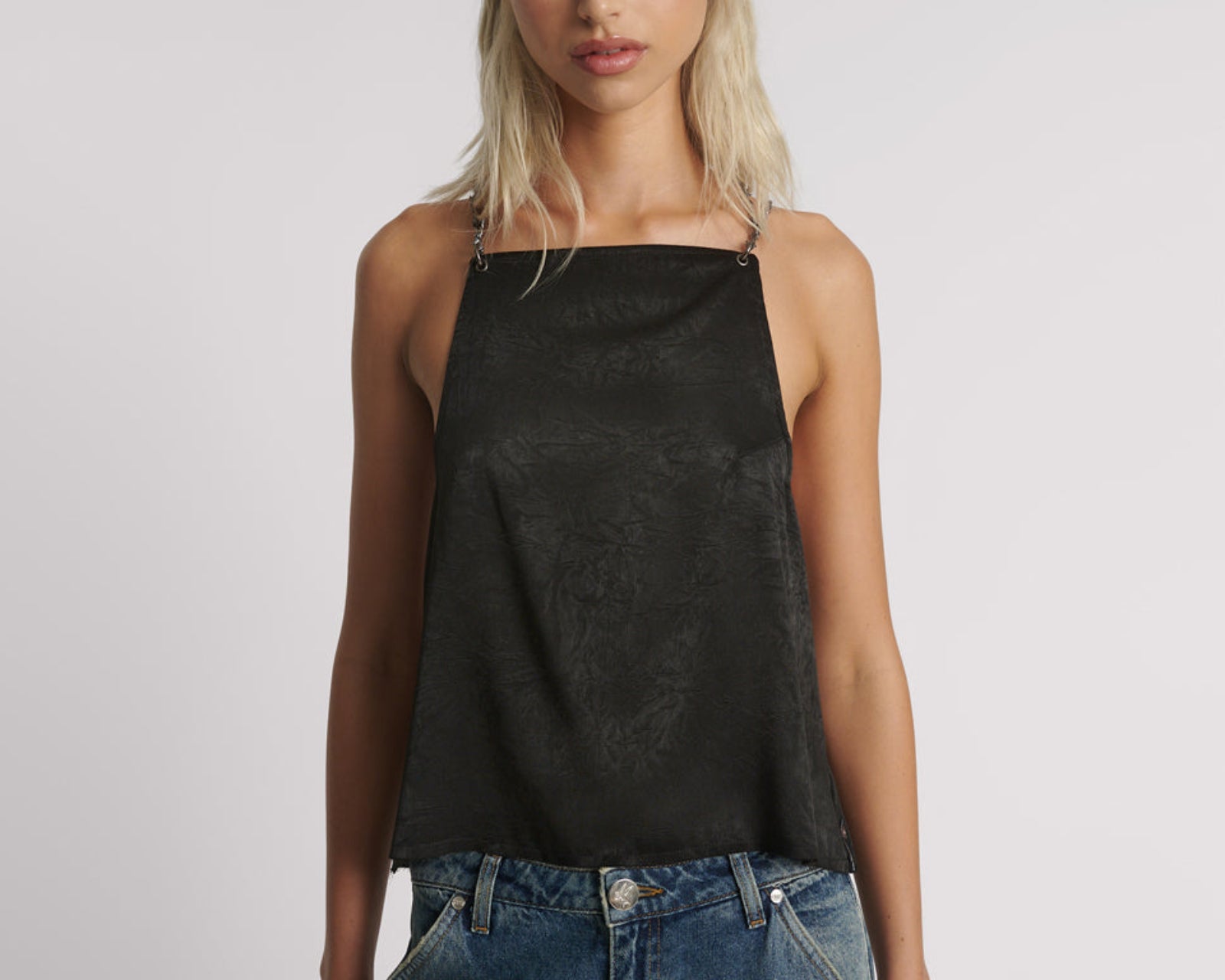 Heaven Chain Satin Backless Top - Black