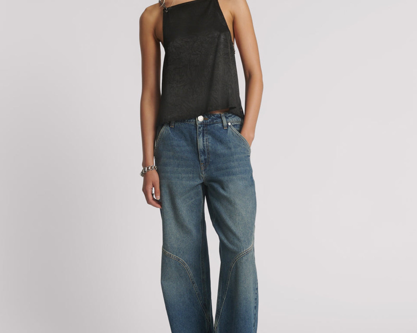 Heaven Chain Satin Backless Top - Black