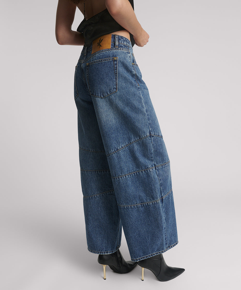 Barrel Mid Waist Wide Leg Denim Jeans - Dirty Blue Love