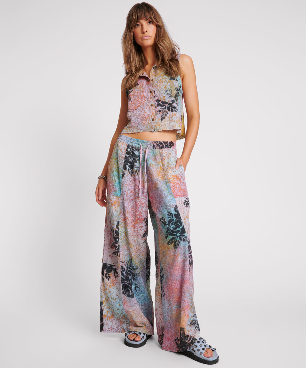 Products ROSE TATTOO HAND PAINTED FLORAL PALAZZO PANTS