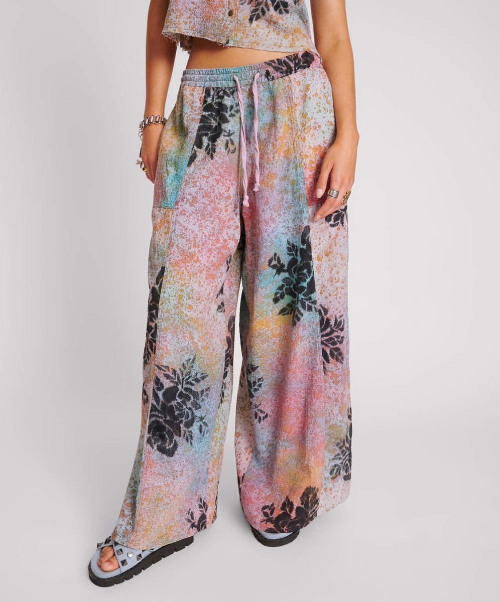 Products ROSE TATTOO HAND PAINTED FLORAL PALAZZO PANTS