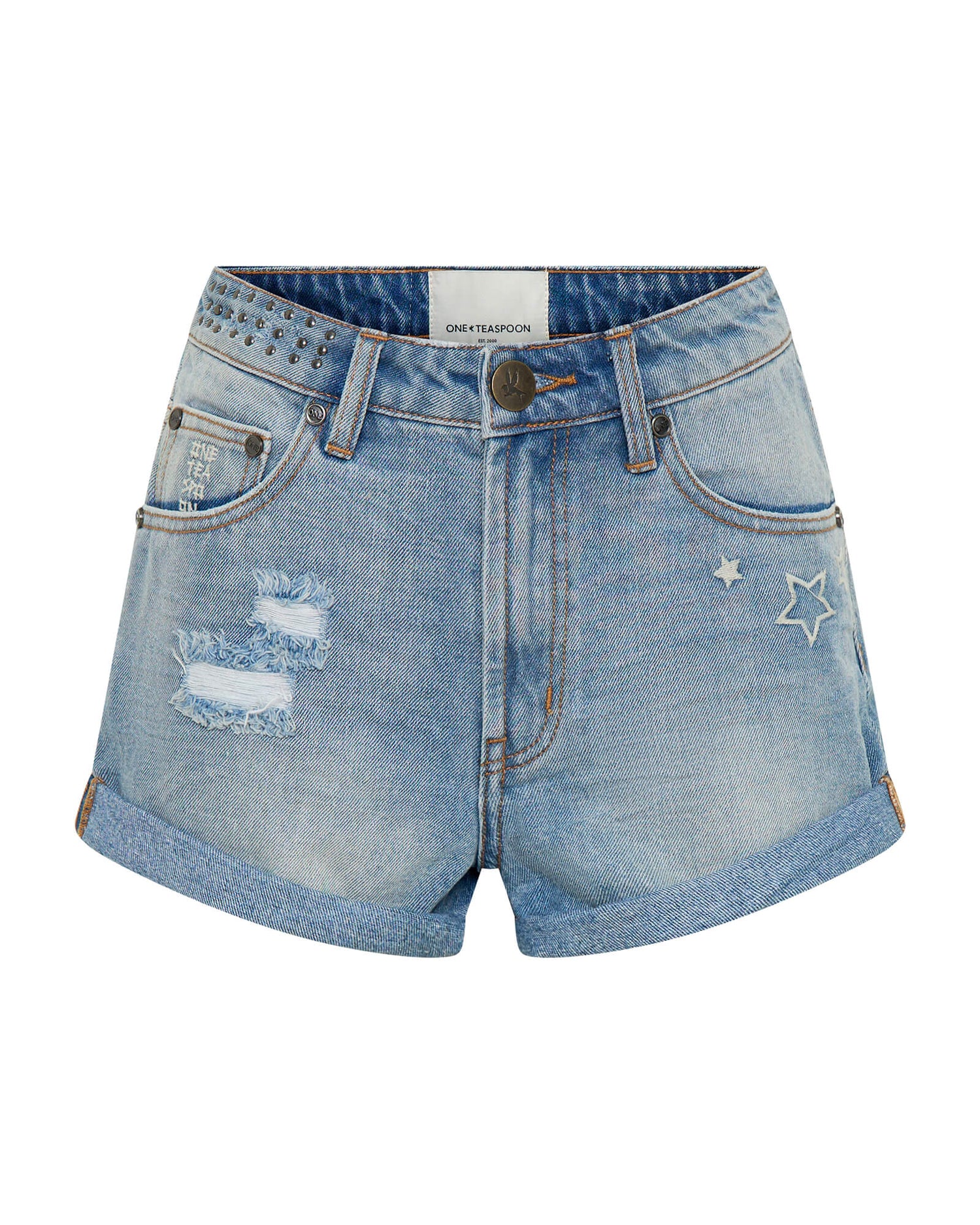 Bandits High Waist Studded Denim Shorts - Blue Malt