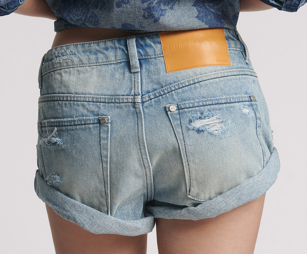 Bandits Low Waist Messed Up Denim Shorts - Salty Dog Blue