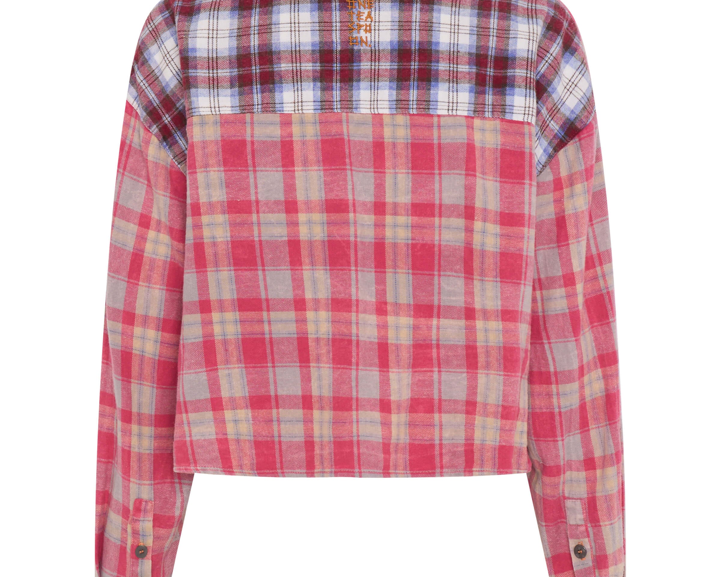 Flannel Oversized Pocket Cropped Shirt - Pink