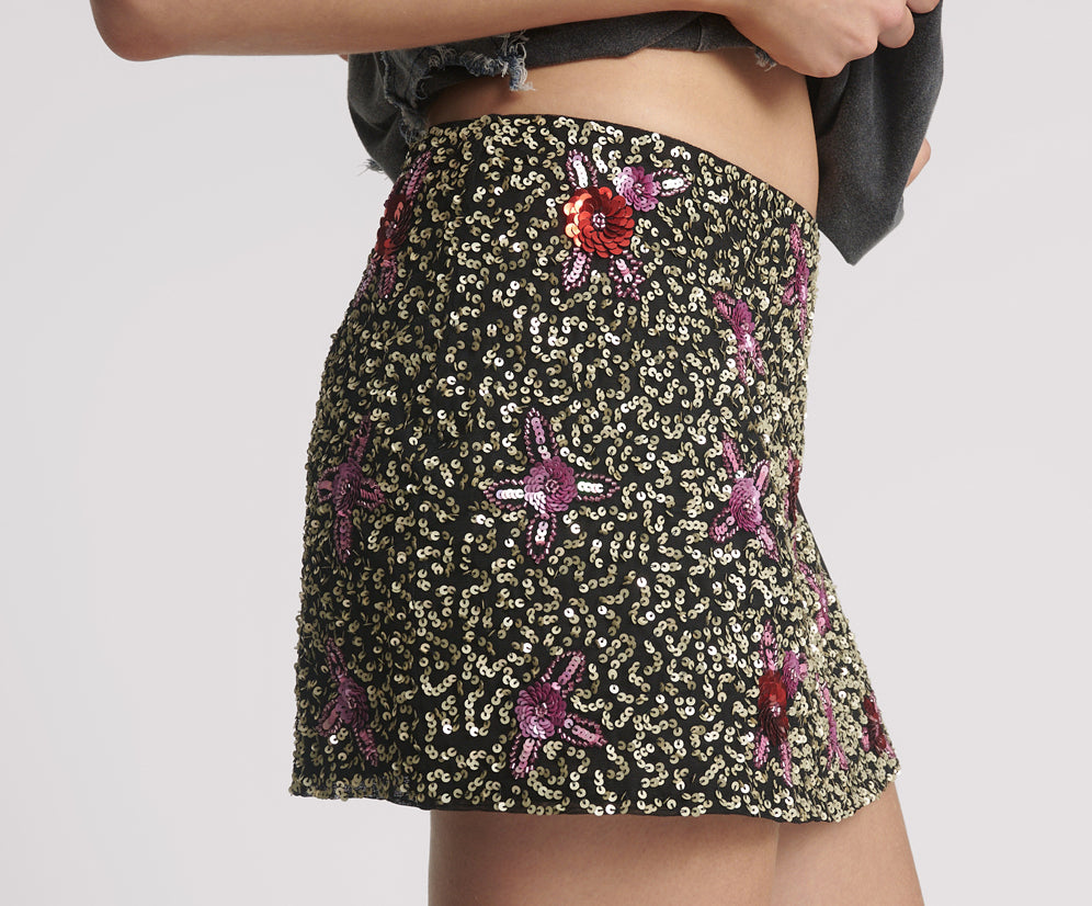 Pamela Hand Sequin Mini Skirt - Silver