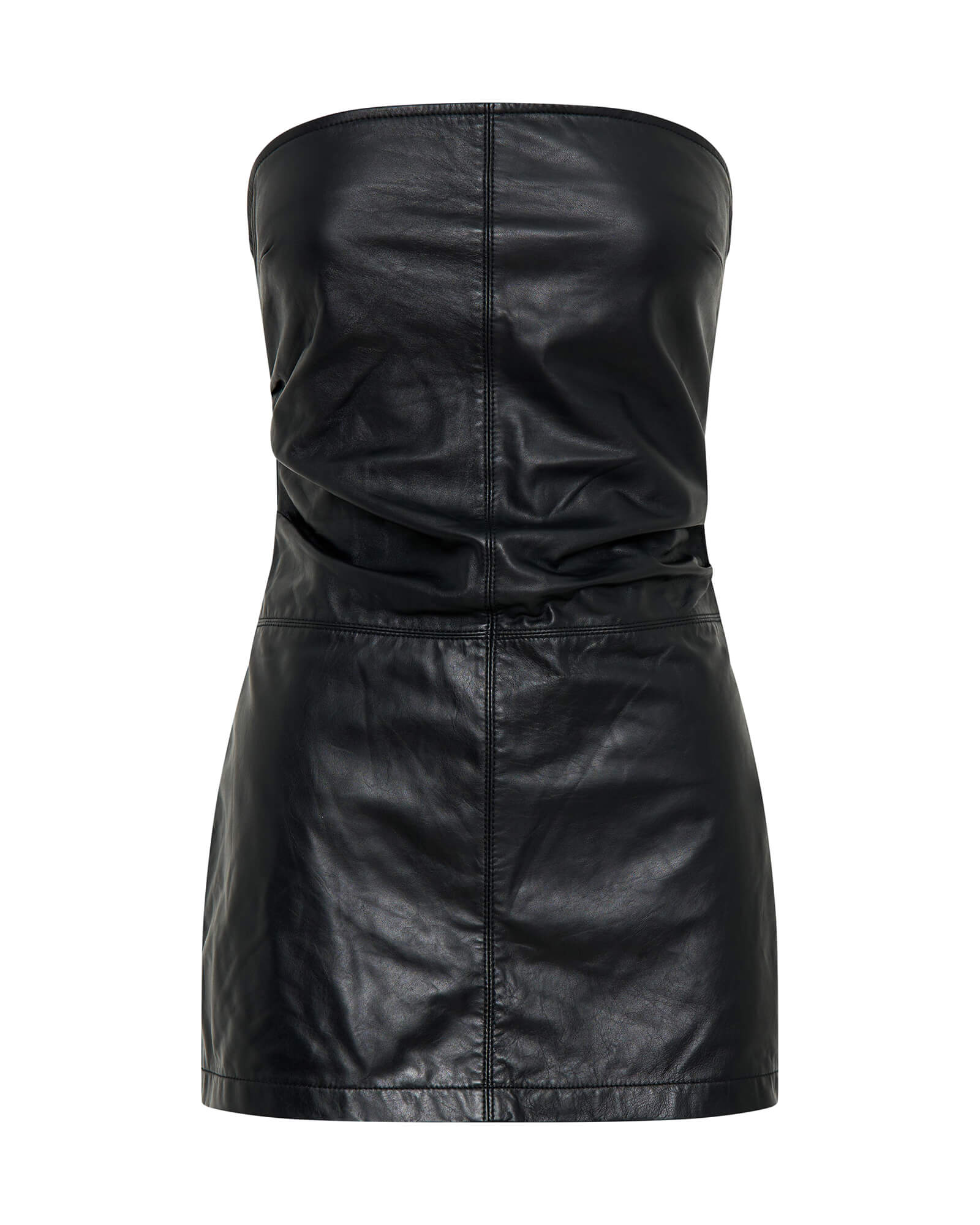 Leather Strapless Mini Tube Dress - Black Leather Strapless Mini Tube Dress - Black