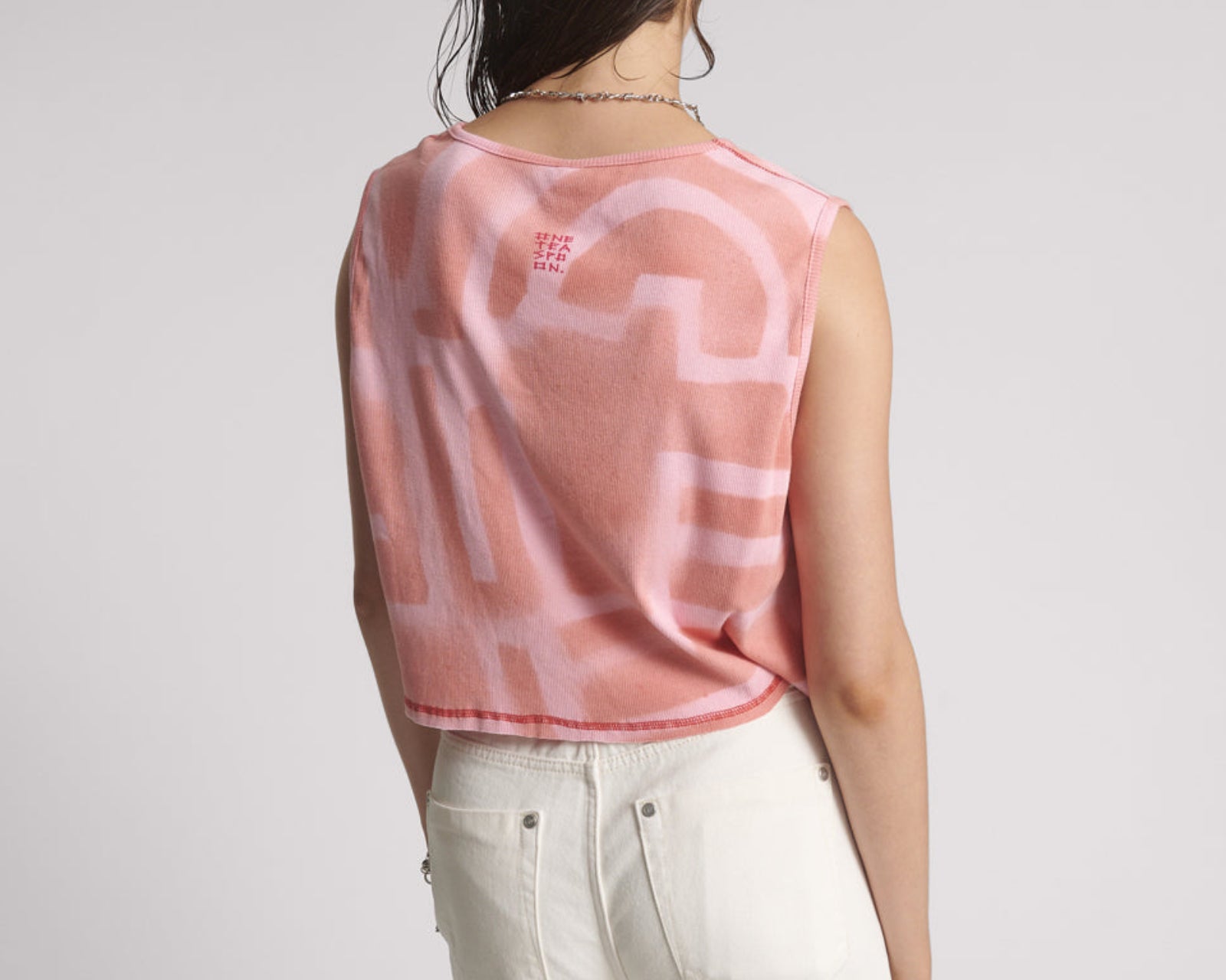 Gloria Moai V-Front Hand Painted Rib Tank Top - Pink