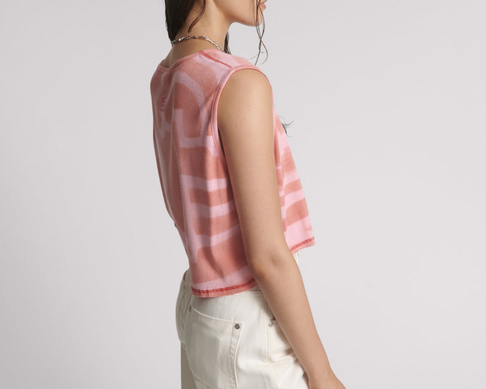 Gloria Moai V-Front Hand Painted Rib Tank Top - Pink