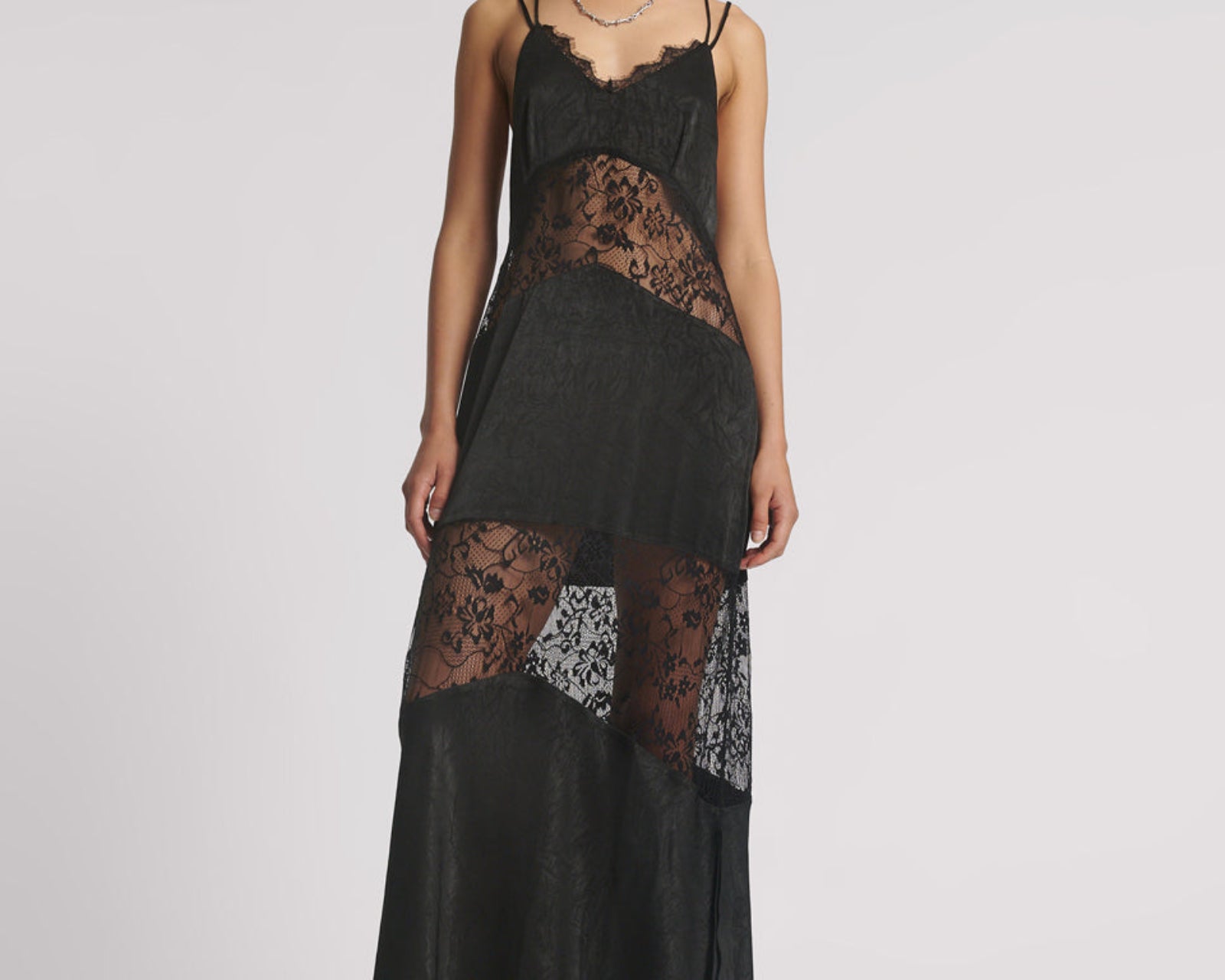 Winona Lace Long Slip Maxi Dress - Black
