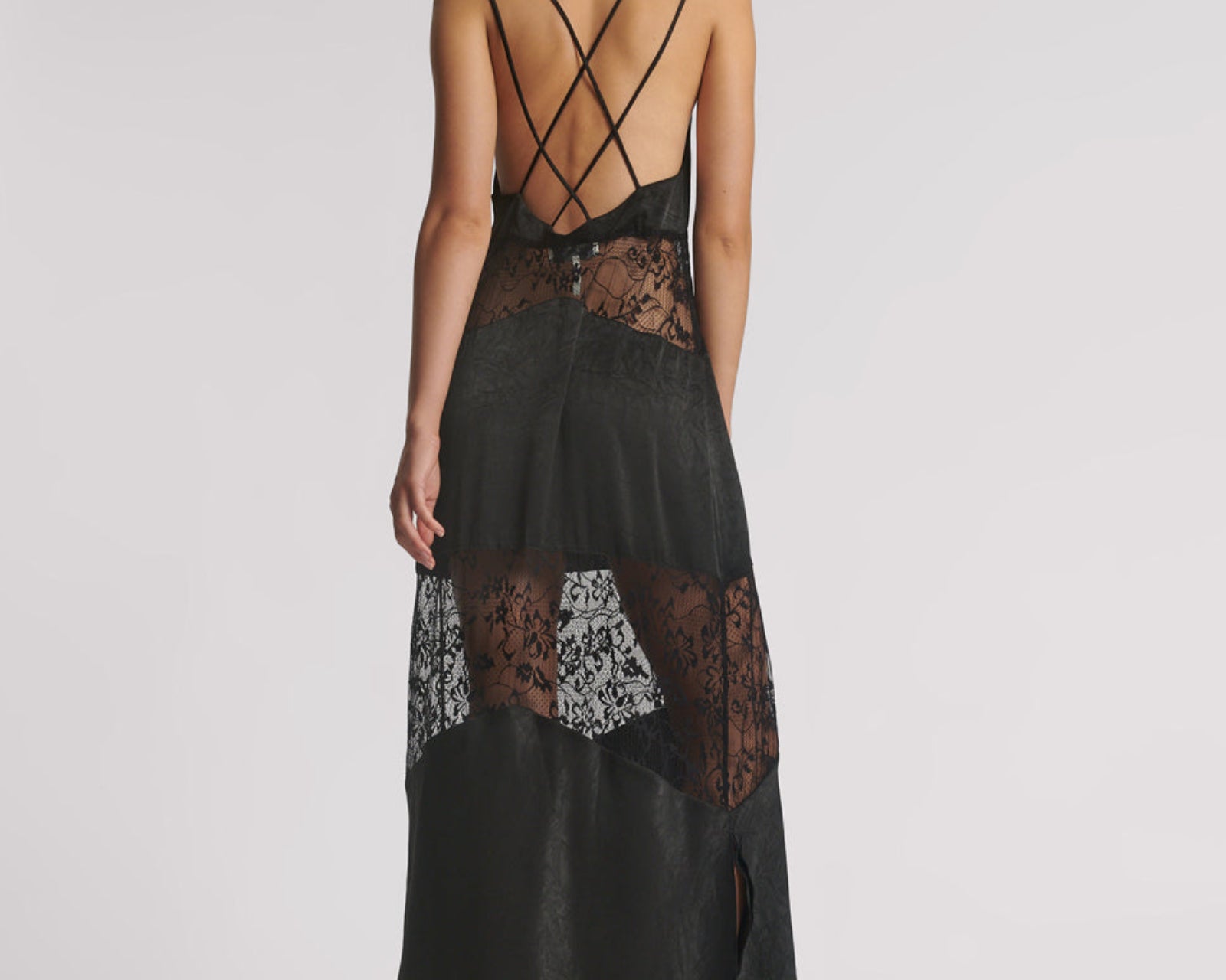Winona Lace Long Slip Maxi Dress - Black