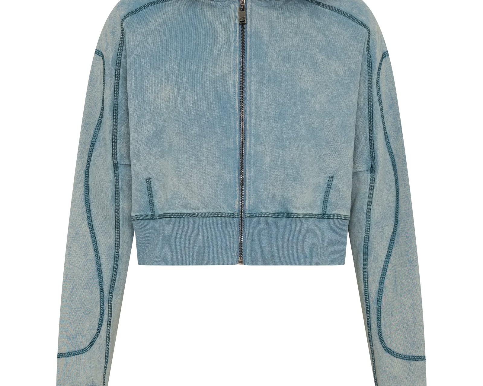 Cropped Fleece Zip Hoody - Washed Blue