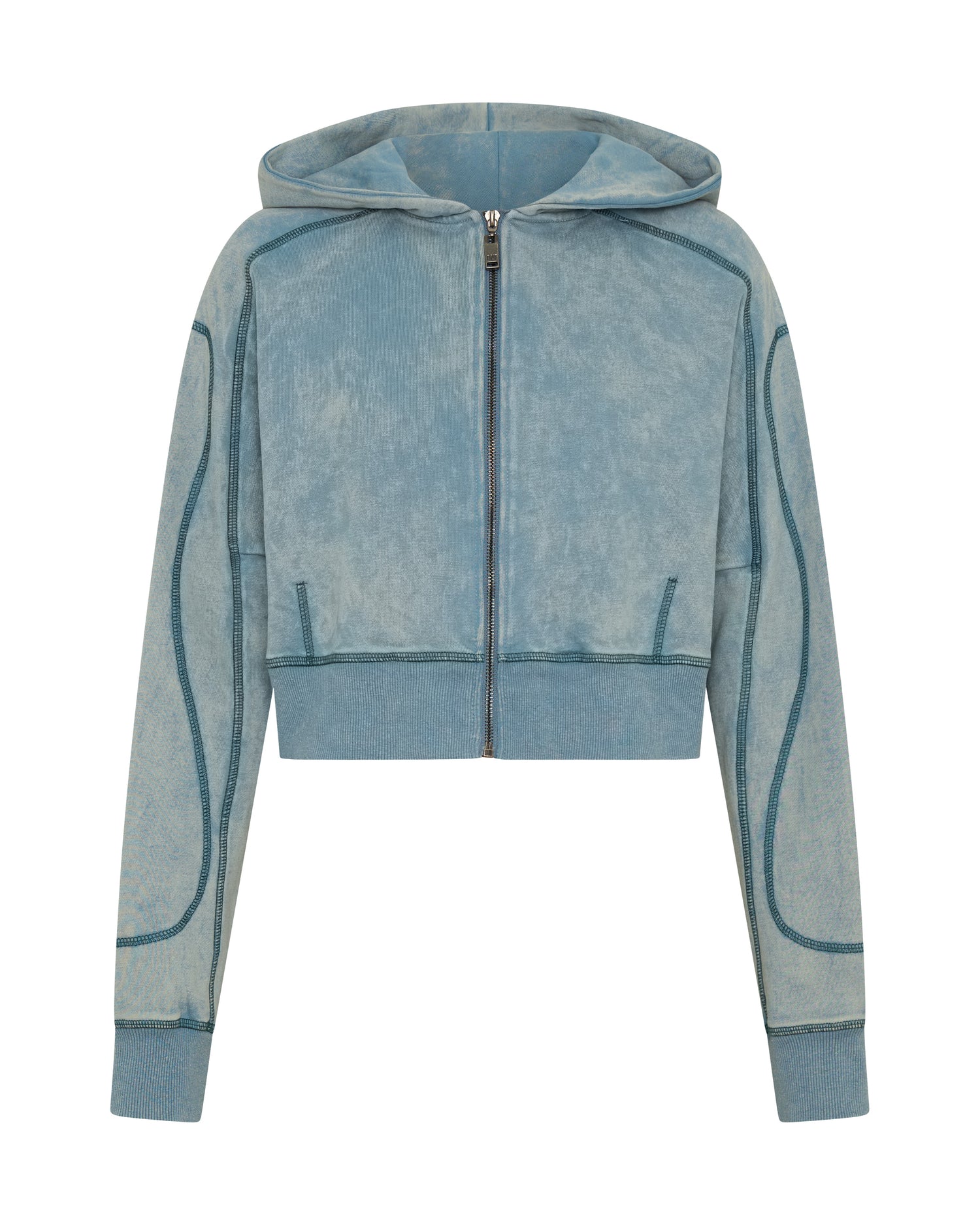  Cropped Fleece Zip Hoody - Washed Blue