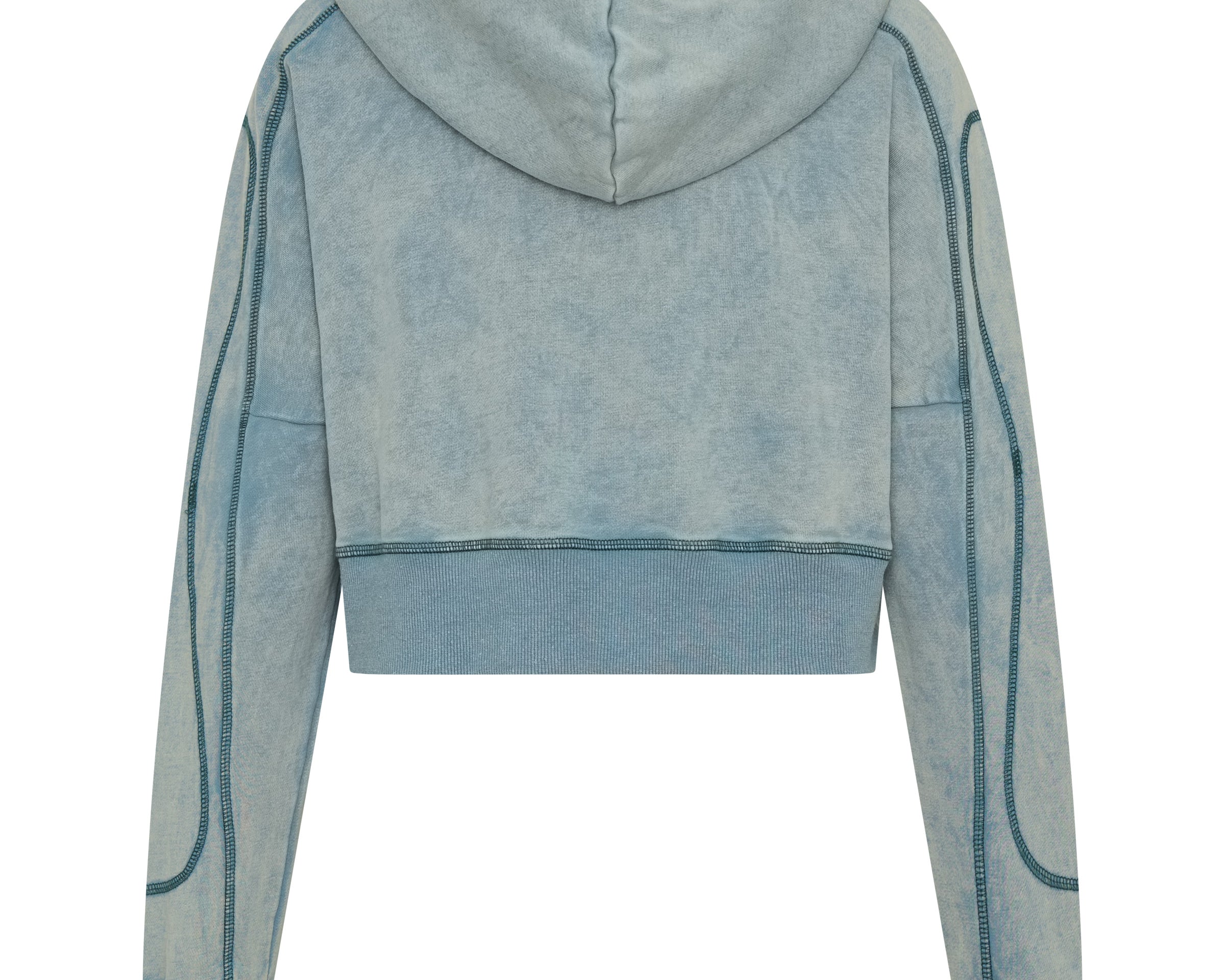 Cropped Fleece Zip Hoody - Washed Blue