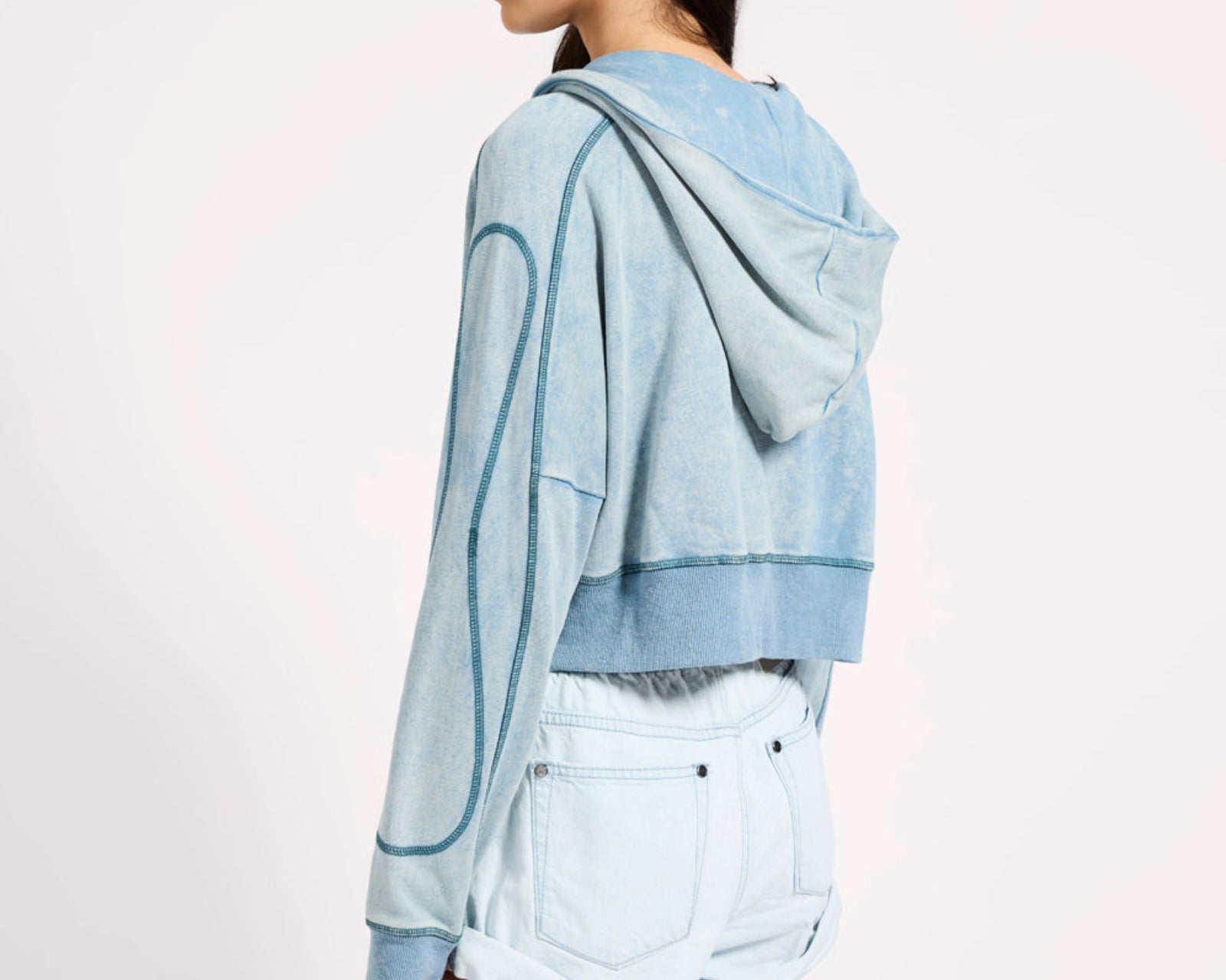 Cropped Fleece Zip Hoody - Washed Blue