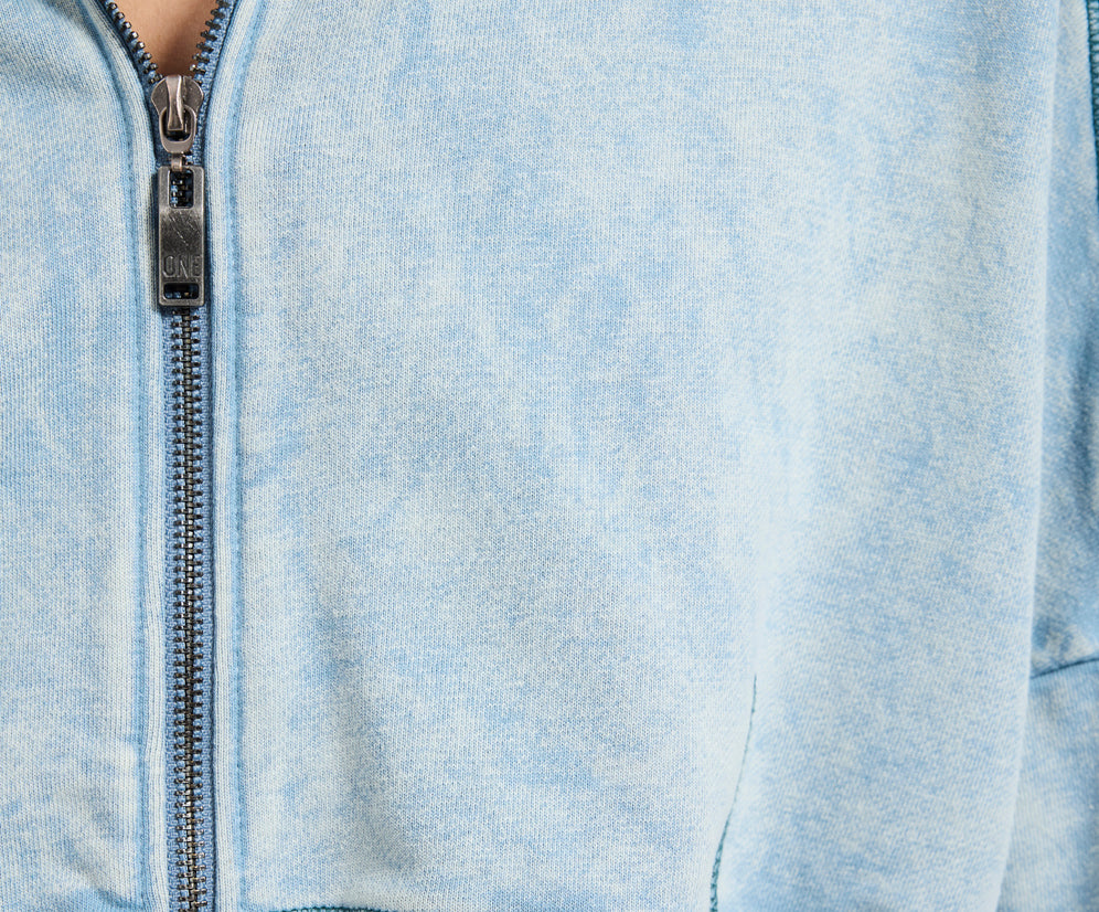 Cropped Fleece Zip Hoody - Washed Blue