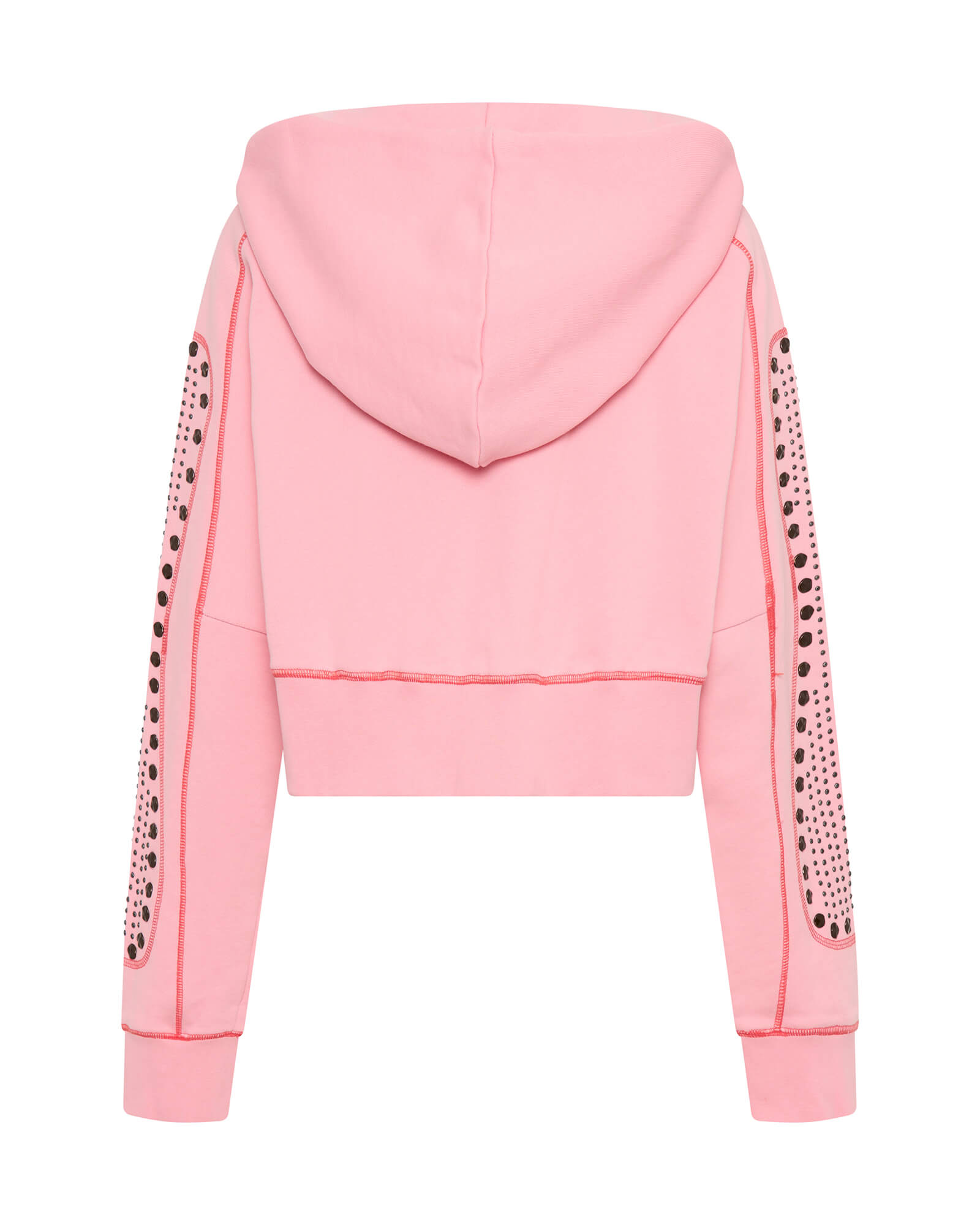 Studded Cropped Sweater Hoody - Candy Coral Pink | One