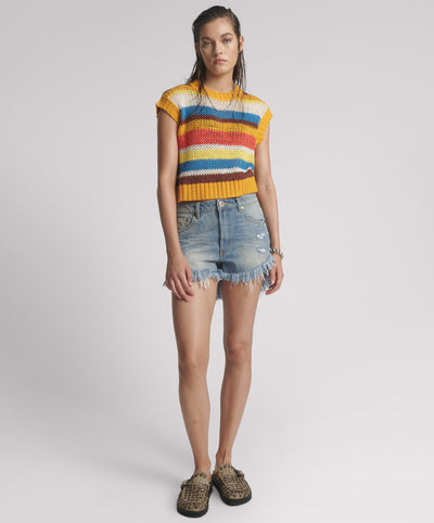 Outlaws Mid Waist Mid Length Denim Shorts - Blue Malt