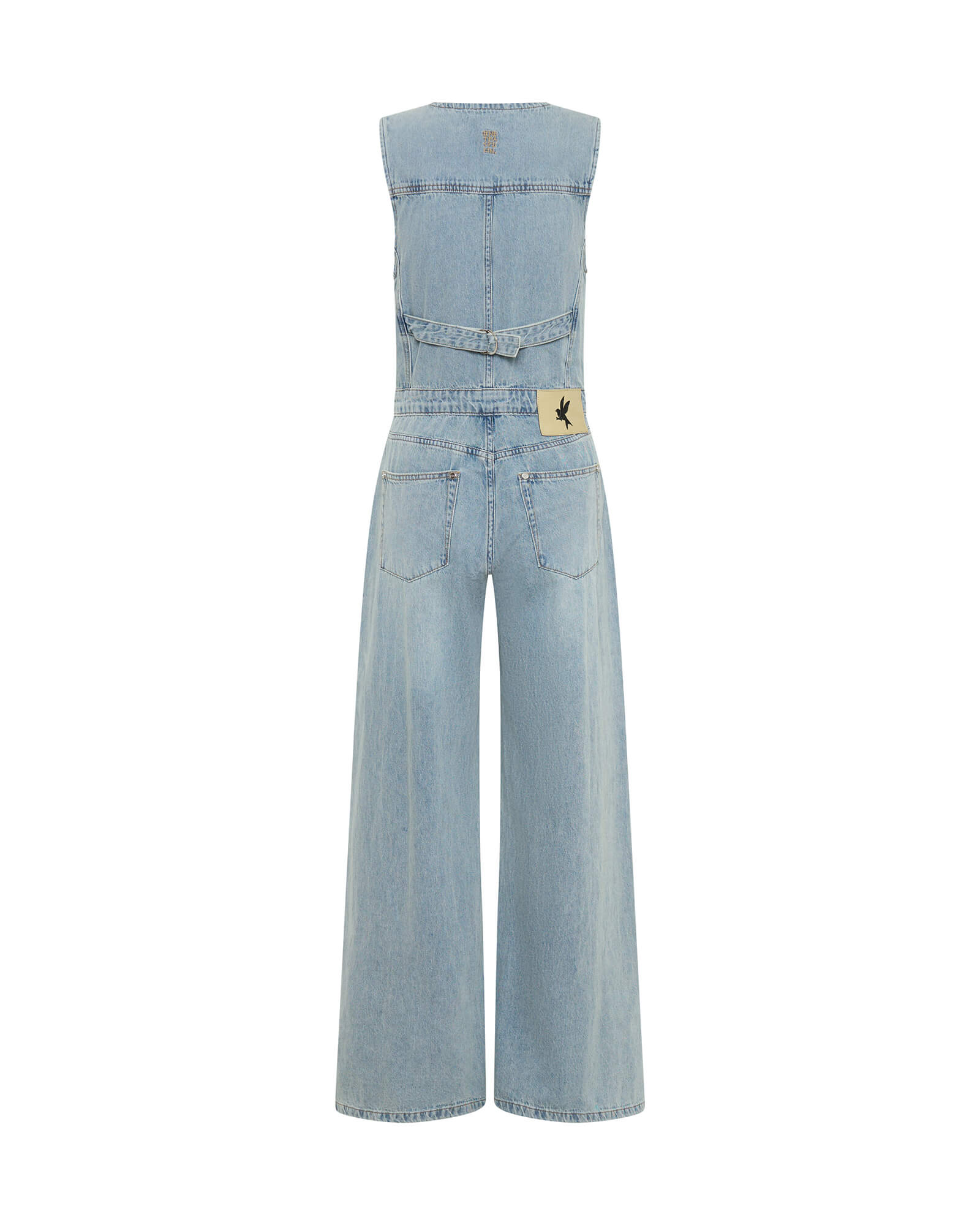Love Machines Sleeveless Wide Leg Fitted Denim Jumpsuit - Soft