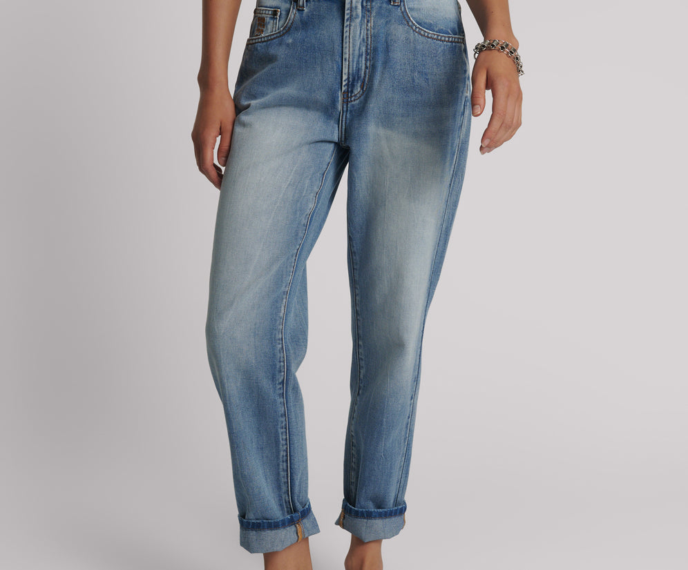Slims High Waist Cropped Straight Slim Fit Denim Jeans - Blue Summer