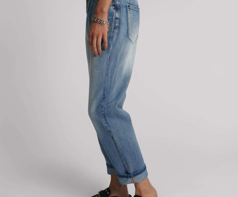 Slims High Waist Cropped Straight Slim Fit Denim Jeans - Blue Summer