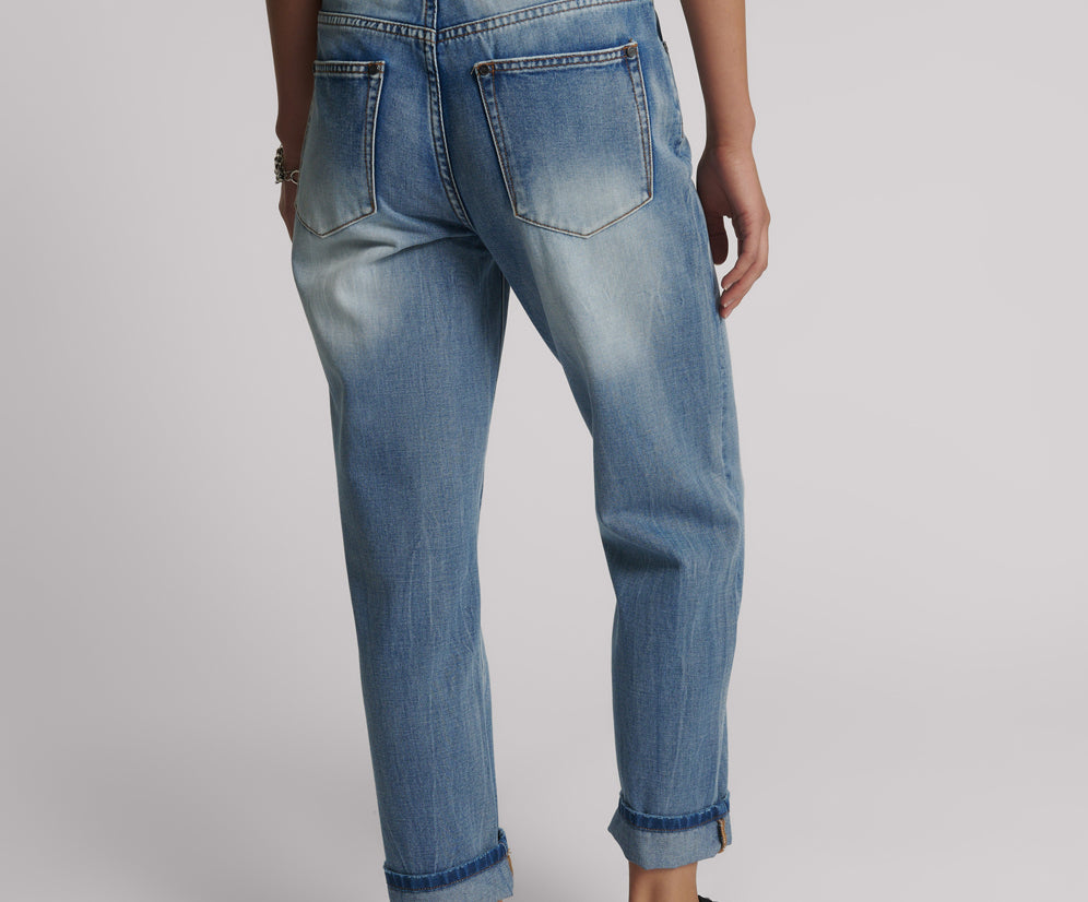 Slims High Waist Cropped Straight Slim Fit Denim Jeans - Blue Summer