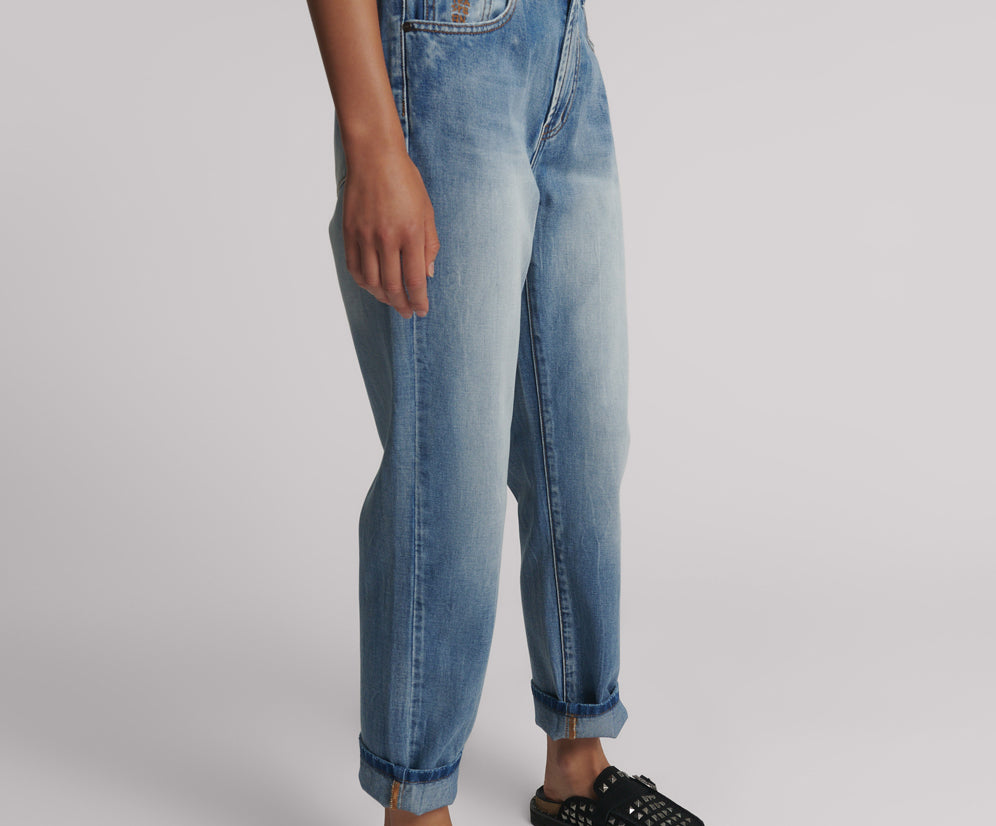 Slims High Waist Cropped Straight Slim Fit Denim Jeans - Blue Summer
