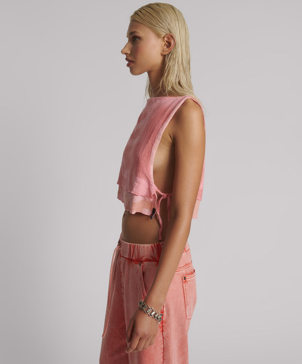 Products Moai Hand Painted Muslin Double Layer Top - Pink