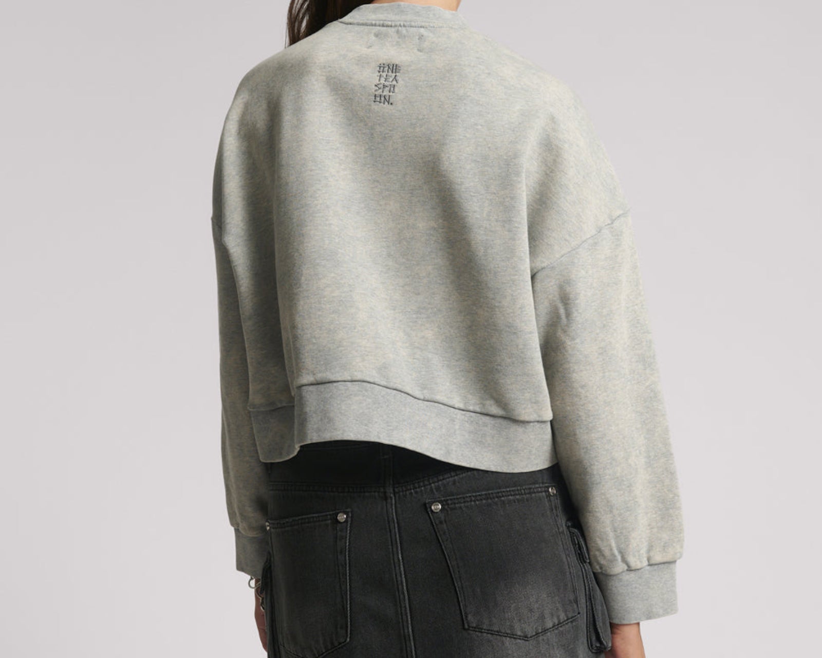 Studded Heart Grey Cropped Sweater - Grey Marl