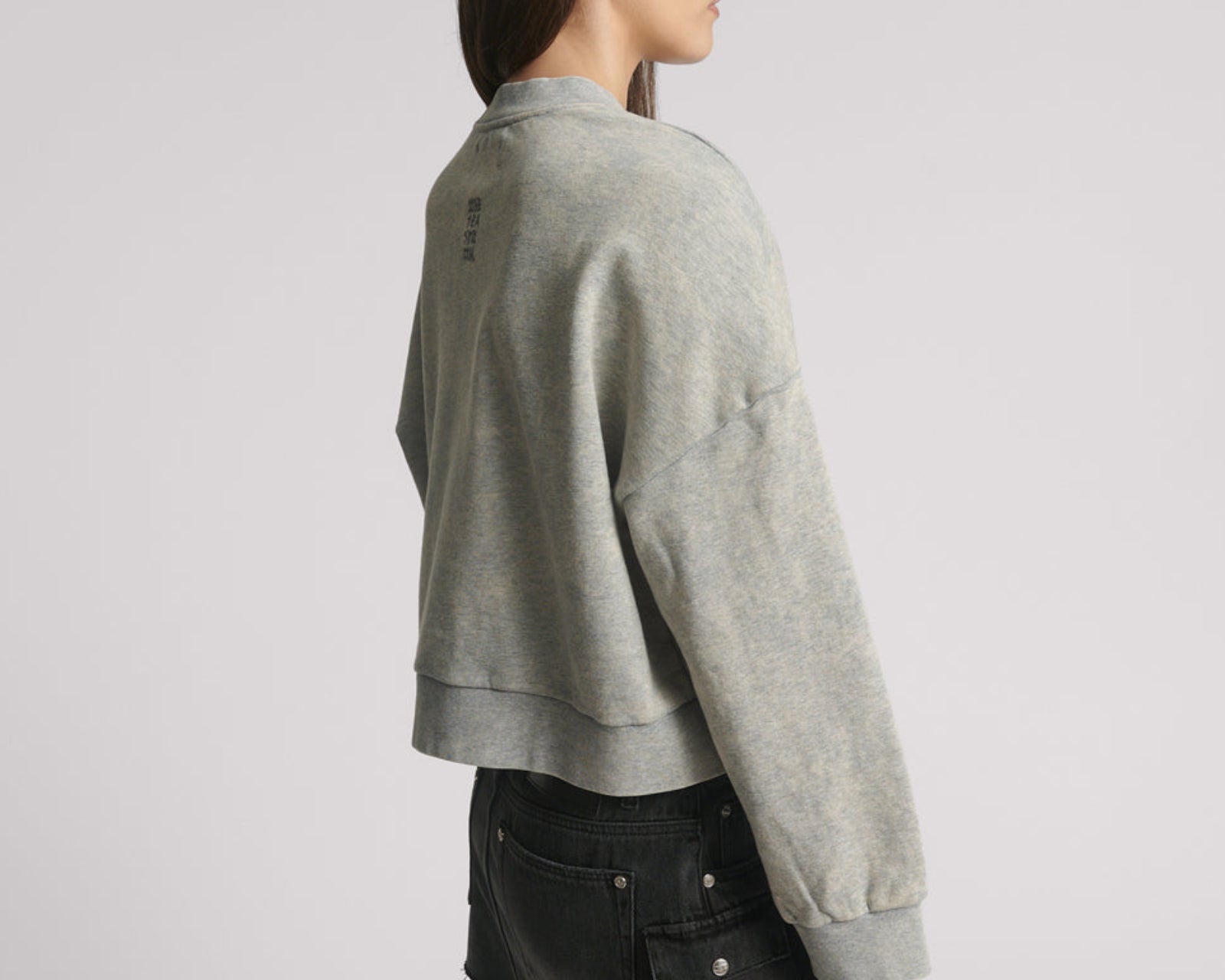 Studded Heart Grey Cropped Sweater - Grey Marl
