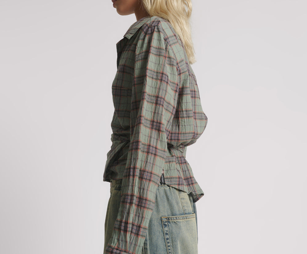 Get Checked Wrap Shirt - Sage