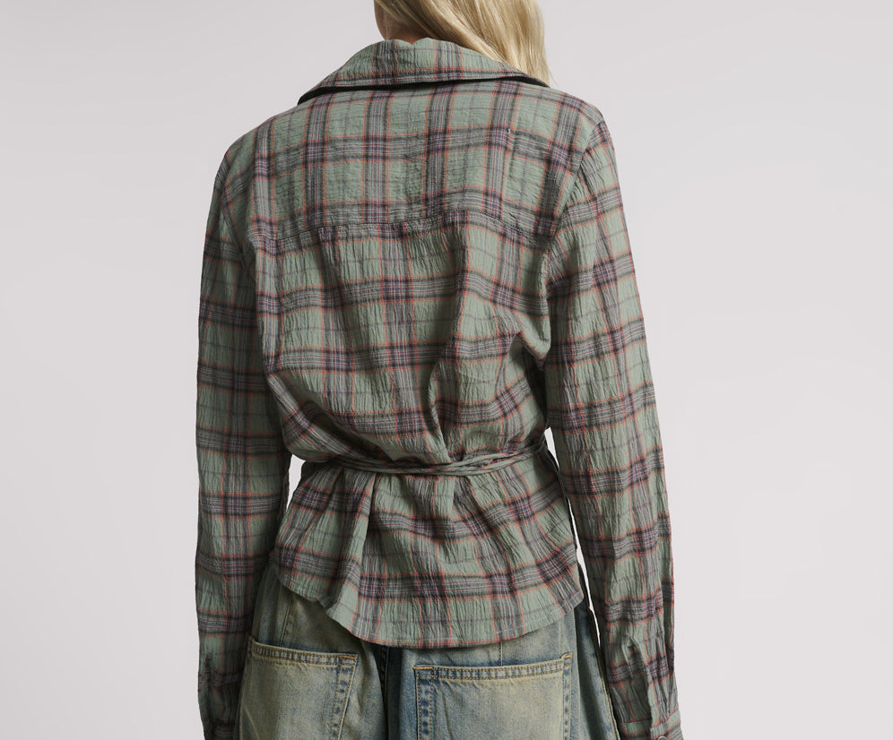 Get Checked Wrap Shirt - Sage