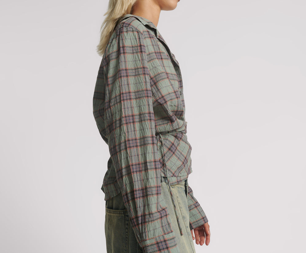 Get Checked Wrap Shirt - Sage