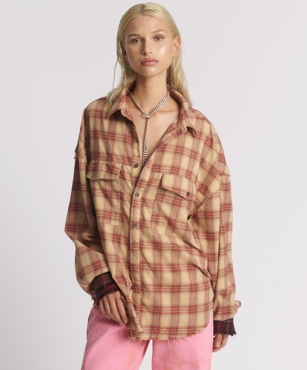 Products Joshua Oversized Flannel Western Shirt - Burnt Sand