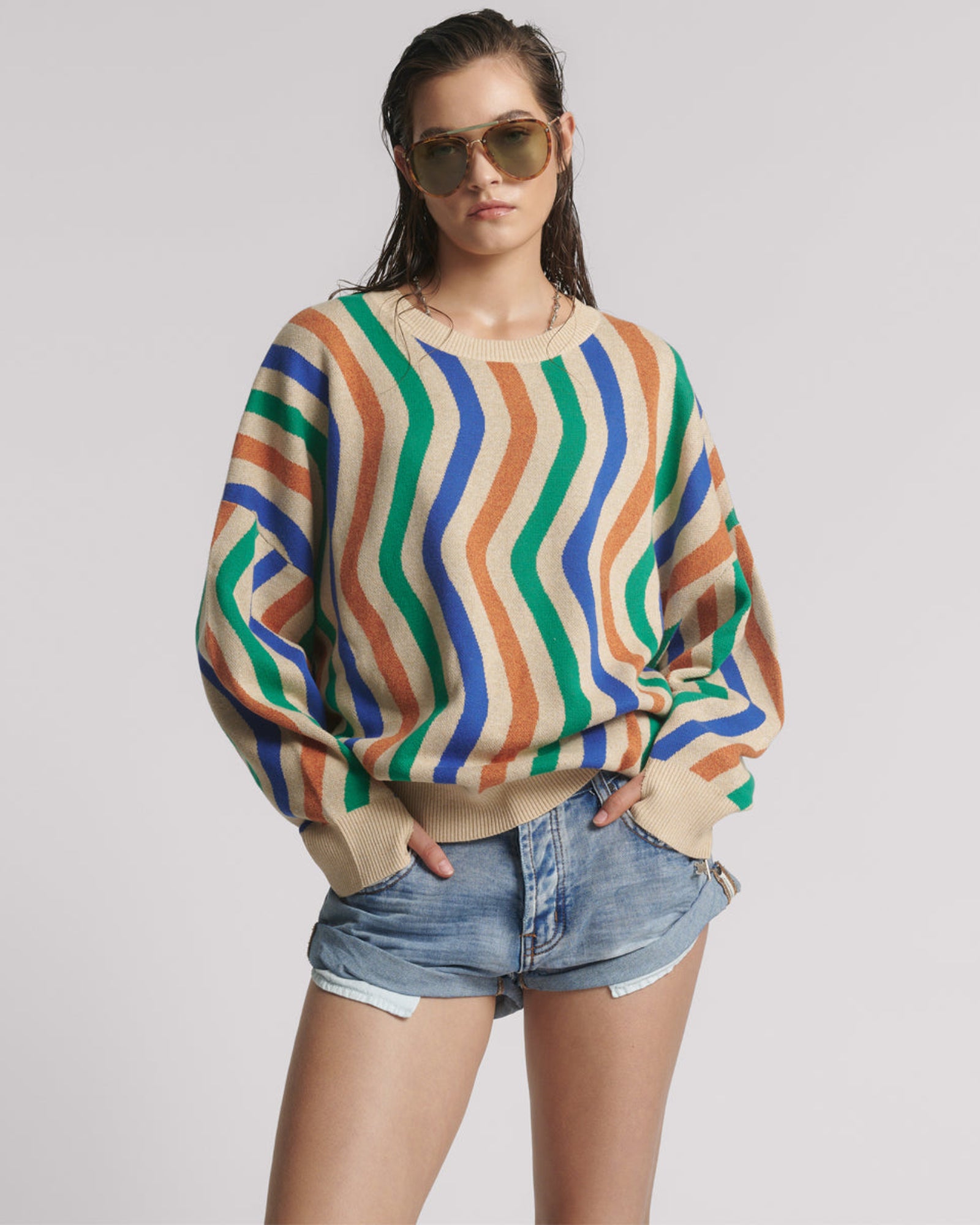 Acid Trip Knitted Wool Sweater - Striped Cream