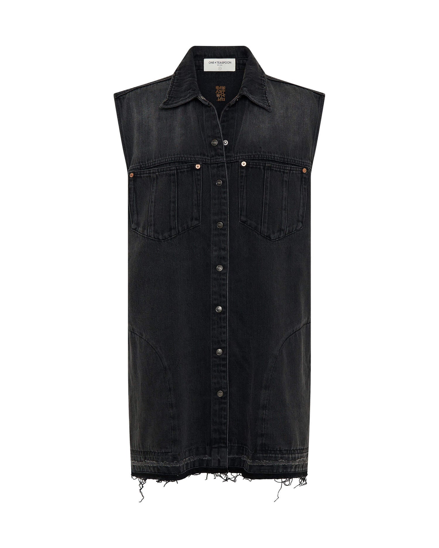 Sleeveless Mini Denim Shirt Dress - Faded Black