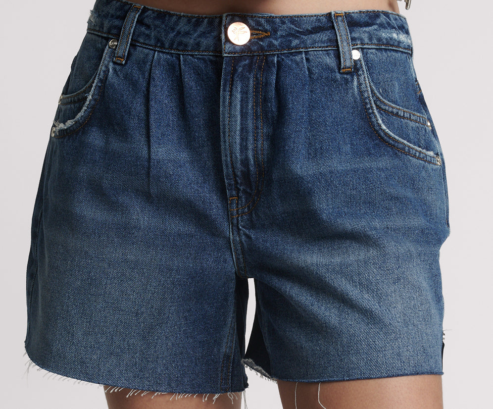 Shakers Low Waist Super Relaxed Denim Shorts - Blue Thunder
