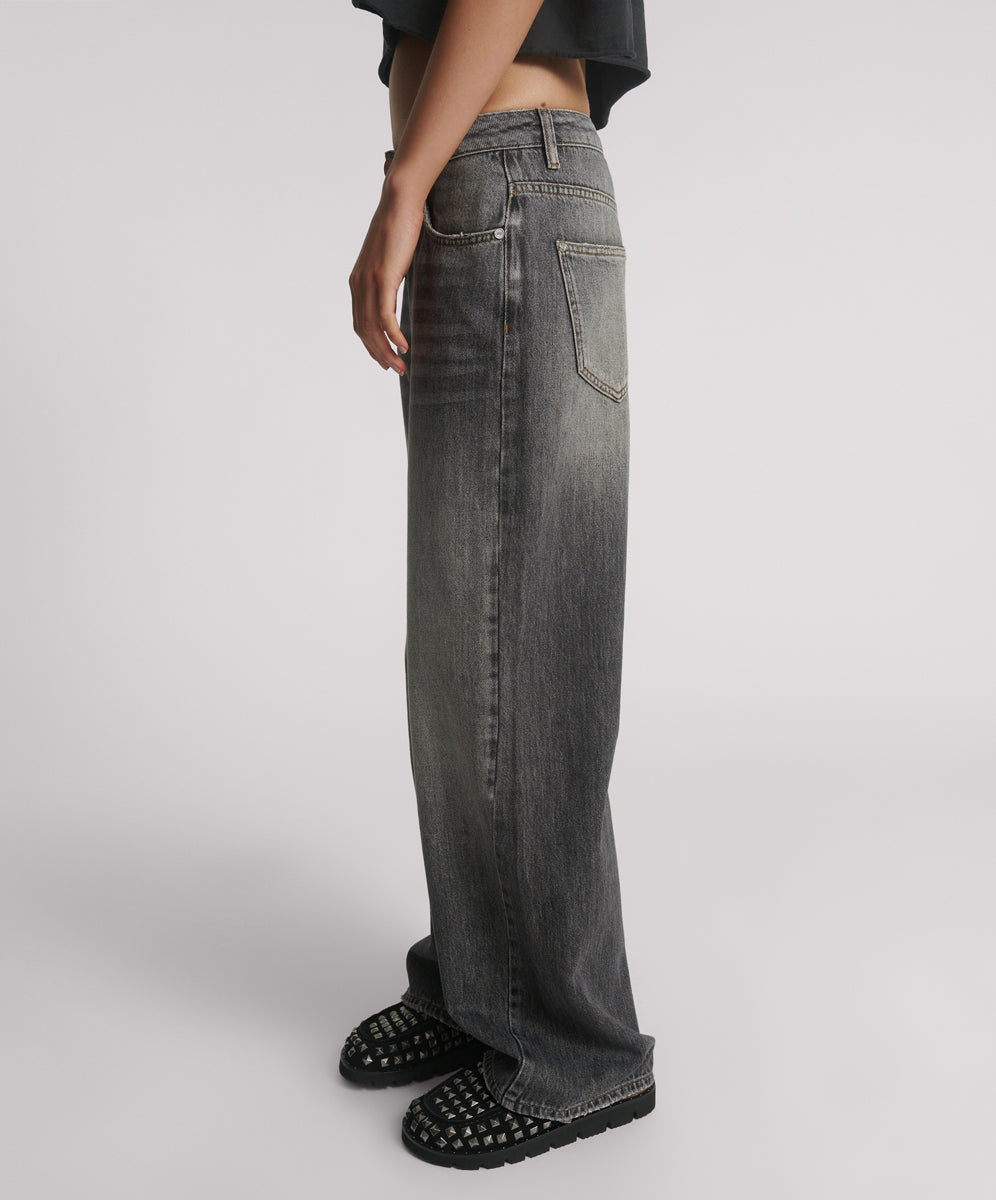 Jackson Mid Waist Wide Leg Denim Jeans - Charcoal Black