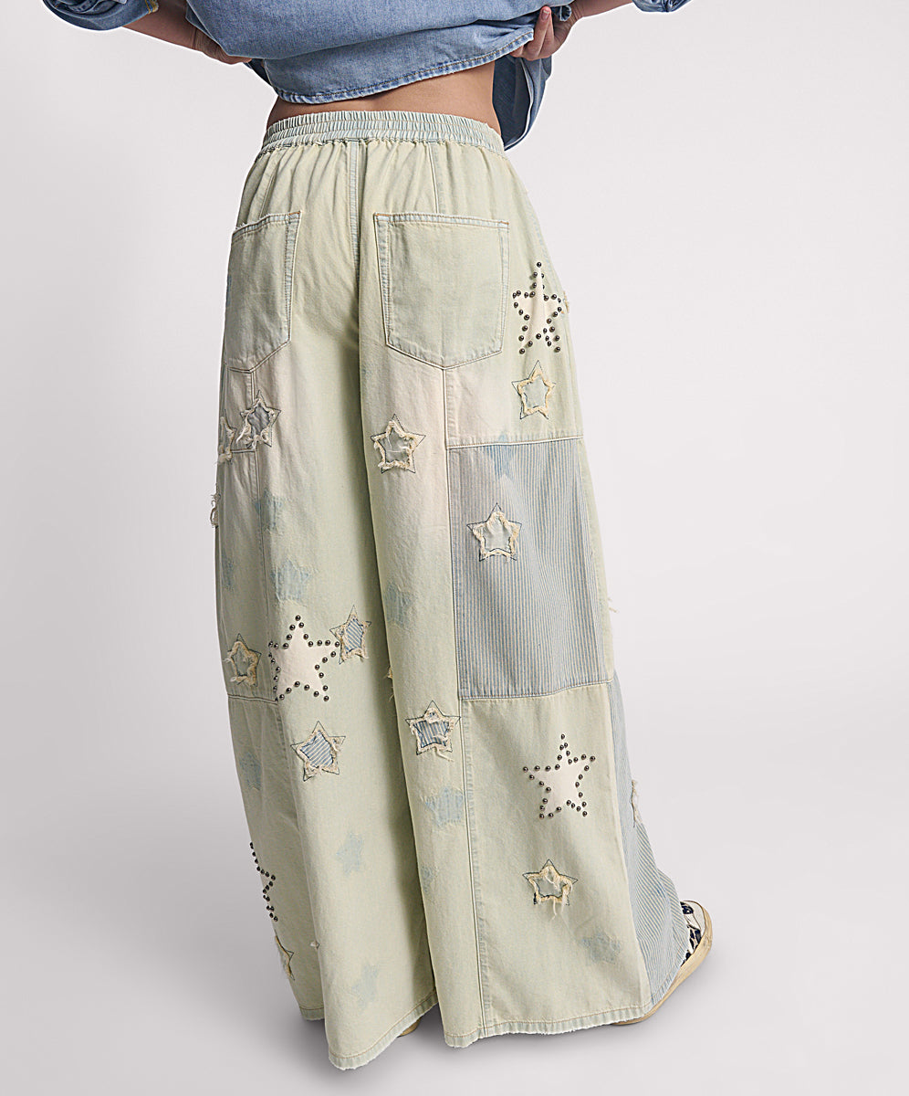 Palazzo Mid Waist Denim Jeans - SUNDAE | One Teaspoon USA