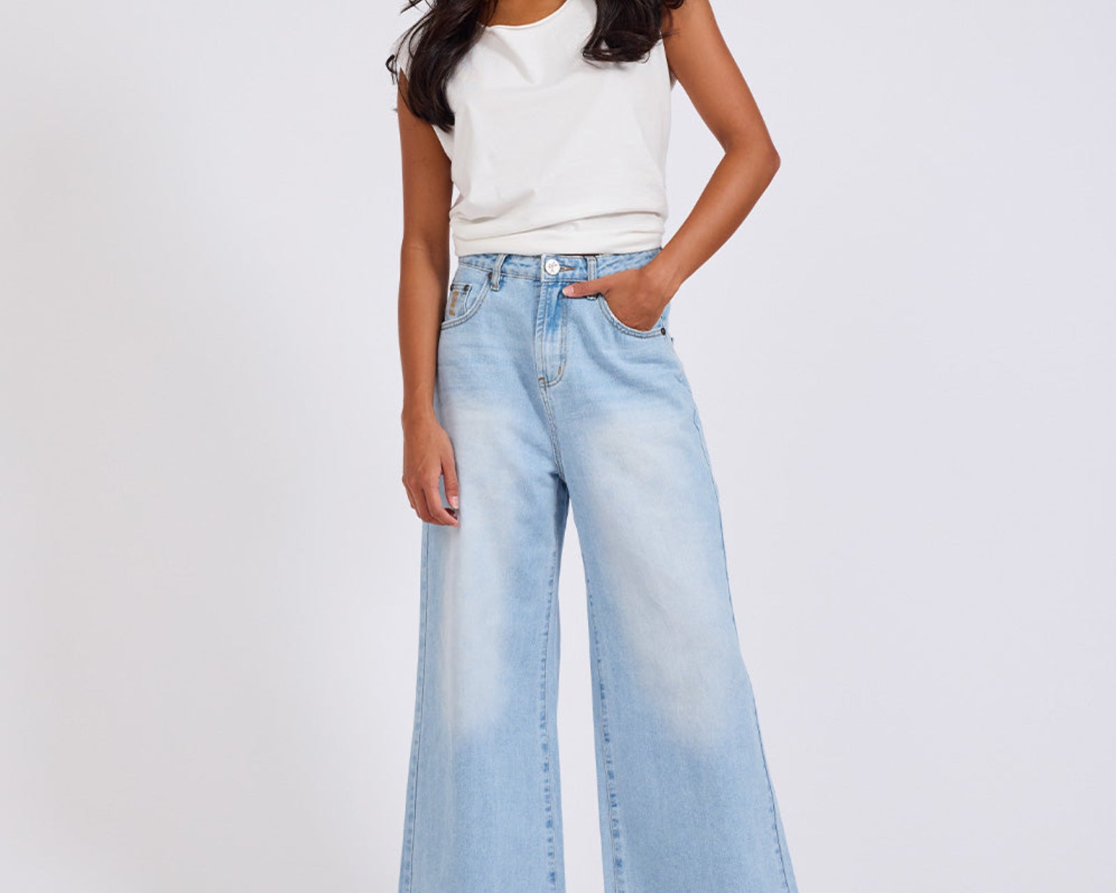 Love Machines Mid Waist Super Wide Leg Heartless Denim Jeans - Blue