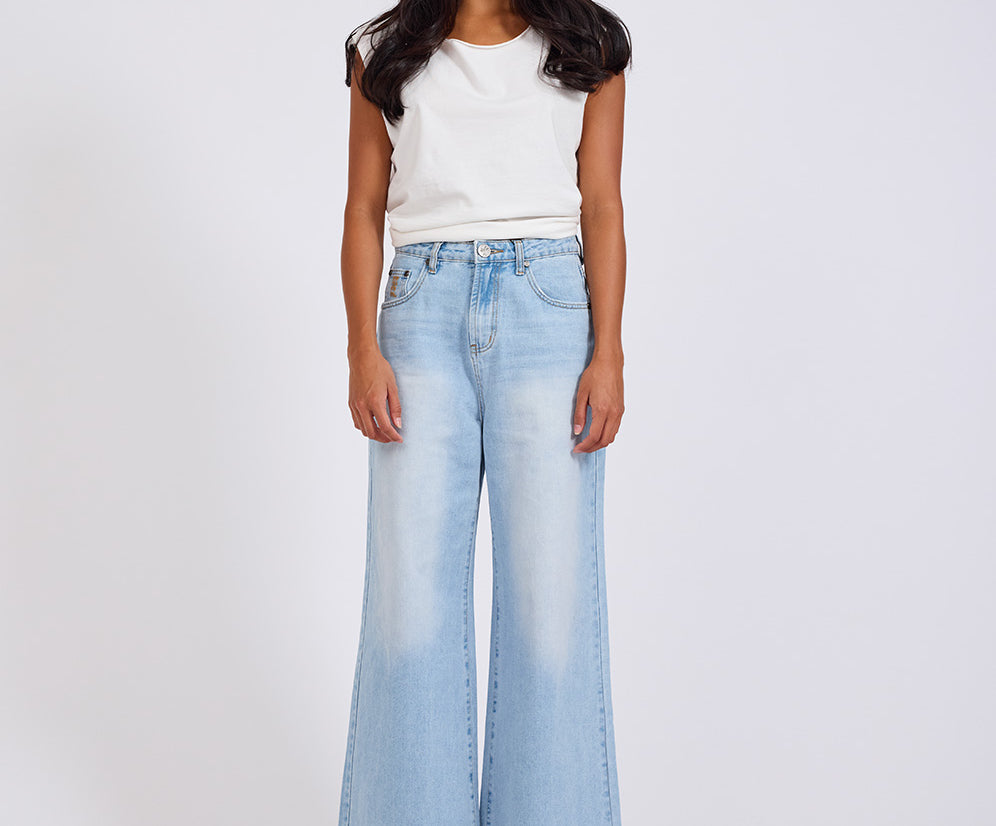 Love Machines Mid Waist Super Wide Leg Heartless Denim Jeans - Blue