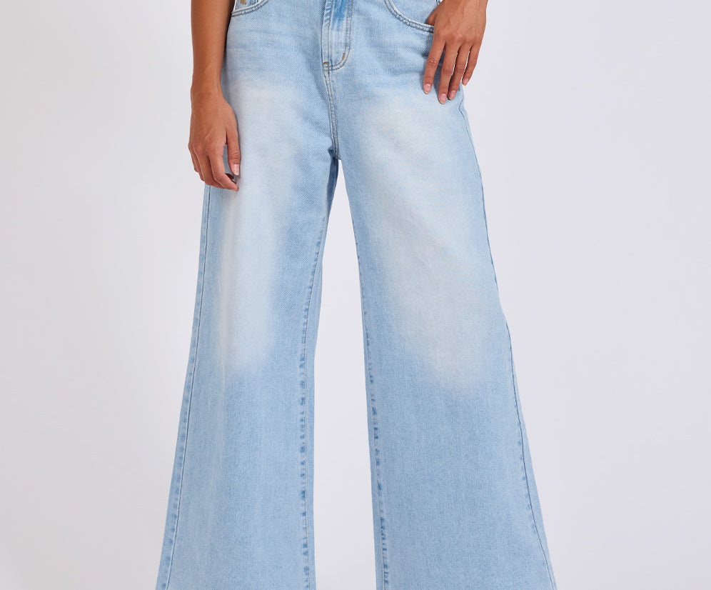 Love Machines Mid Waist Super Wide Leg Heartless Denim Jeans - Blue