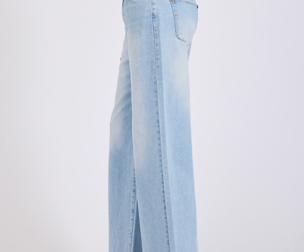 Love Machines Mid Waist Super Wide Leg Heartless Denim Jeans - Blue
