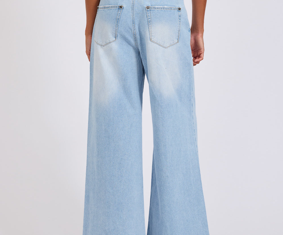 Love Machines Mid Waist Super Wide Leg Heartless Denim Jeans - Blue